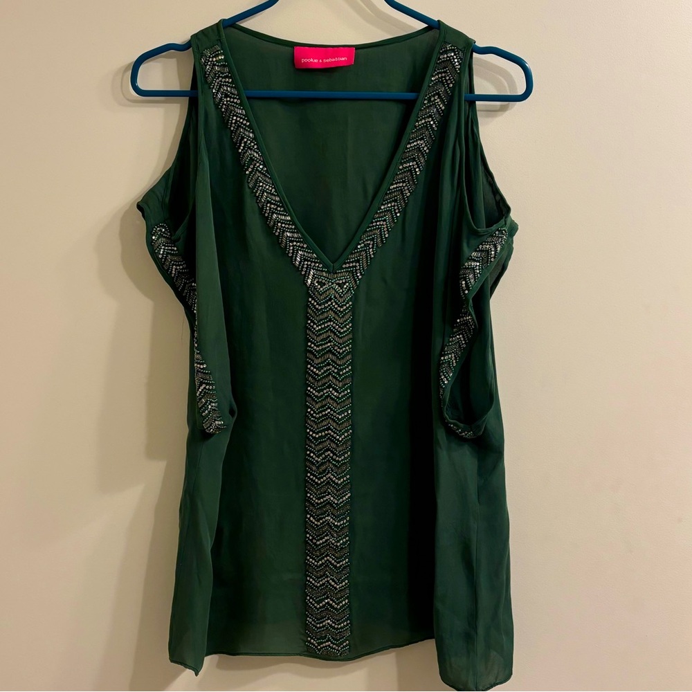 Pookie & Sebastian Beaded Cold Shoulder Top